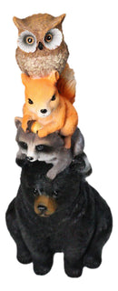 Woodlands Forest Totem Companions Black Bear Raccoon Squirrel Owl Stack Figurine