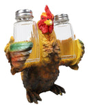 Rustic Farmhouse Country Rooster Chicken Salt and Pepper Shakers Holder Set 7"H