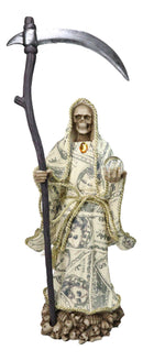 Santa Muerte With Scythe & Crystal Ball Holy Death Figurine In Dollar Money Robe