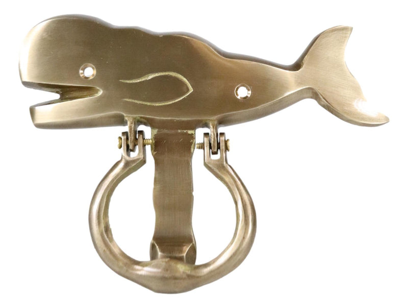 Nautical Marine Brass Metal Golden Sperm Whale Fish Door Knocker Sculpture