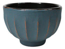 Blue Gold Ridged Lines Japanese Tetsubin Style Cast Iron Tea Cups Set of 4