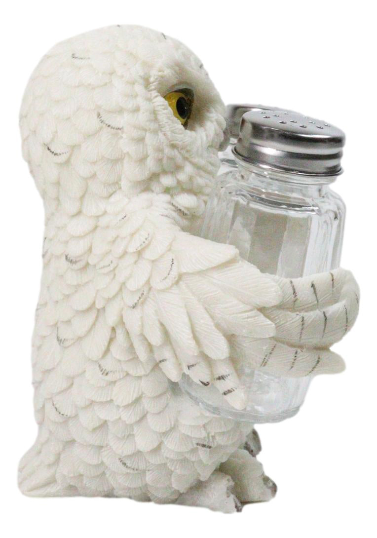 Wisdom Of The Woods Snowy White Owl Salt and Pepper Shakers Holder Set 5.5"H