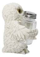 Wisdom Of The Woods Snowy White Owl Salt and Pepper Shakers Holder Set 5.5"H