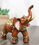 Feng Shui Faux Wood Right Facing Trunk Up Elephant With Golden Tapestry Figurine