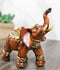 Feng Shui Faux Wood Right Facing Trunk Up Elephant With Golden Tapestry Figurine