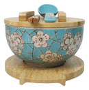 Blue Spring Blossoms Donburi Ramen Bowl With Lid Trivet Spoon Chopsticks Set