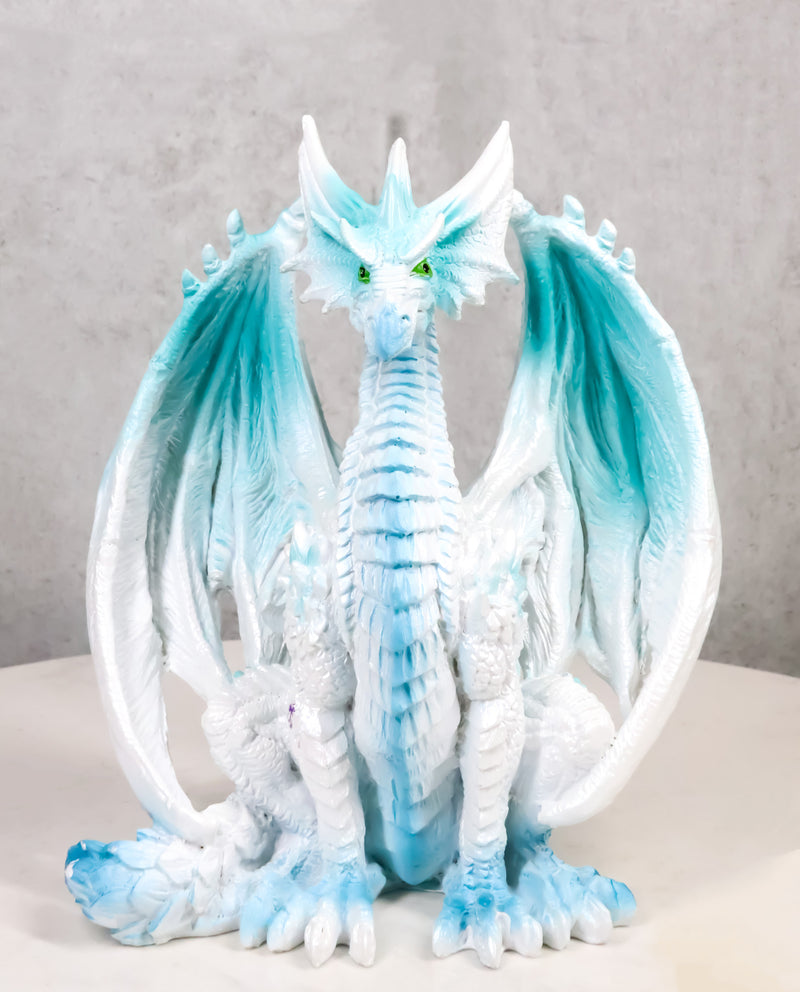 Fantasy Land Of Dragons Crouching Pale White Arctic Snow Winter Dragon Figurine