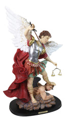 Large Archangel Saint Michael With Judgement Sword Crushing Satan Statue 24"H