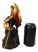 Vulcan Rock Dragon with Fire Wings and Spikes On Volcano Stone Mountain Figurine
