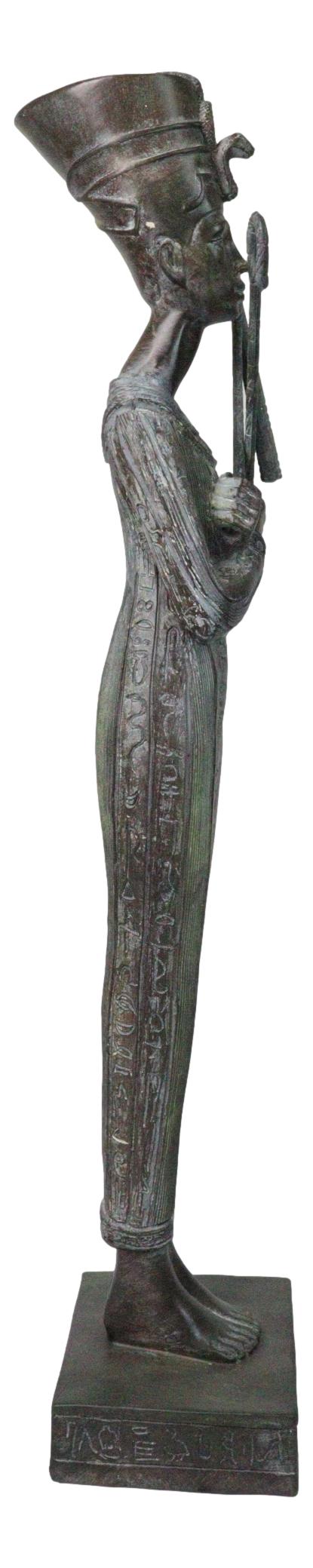 Egyptian Queen Nefertiti With Nemes Crook and Flail Statue With Base 20"H