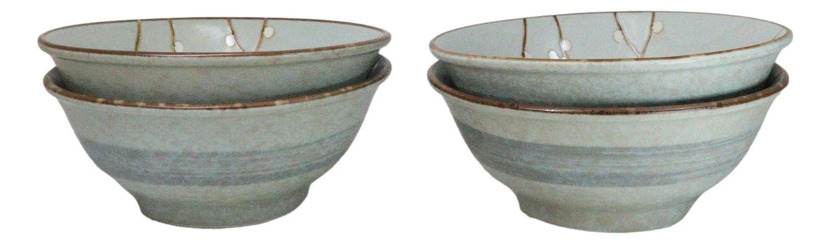 Set Of 4 Japan Made Sakura Cherry Blossoms Porcelain Ramen Soup Large Bowls 46oz - Ebros Gift
