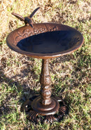 Rustic Cast Iron Hummingbird On Flower Dish Garden Bird Feeder Bath 10.5"H