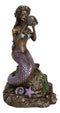 Ocean Marine Mermaid Siren Princess Blowing Sconce Shell On Coral Rock Figurine