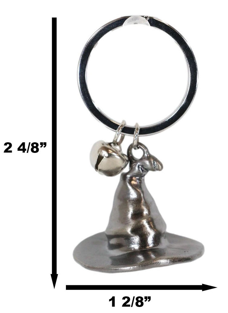 Set Of 2 Metal Wicca Occult Magic Witch Hat With Bell Keychains Key Rings