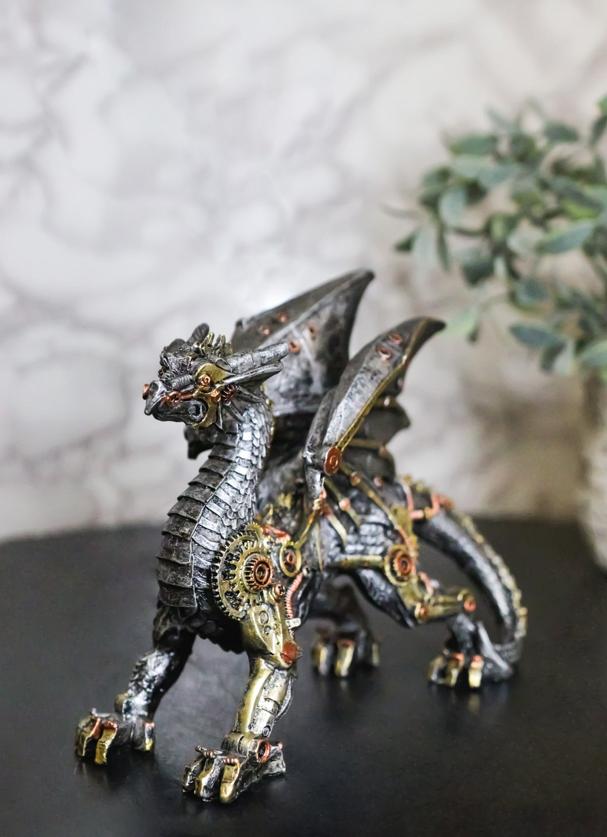 Steampunk Dragon Mechanical Cyborg Robot Sculpture Gears & Clockwork Details