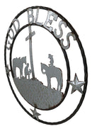 Large 24" Rustic Western Praying Cowboy Cowgirl God Bless Metal Wall Circle Sign