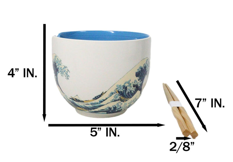 Great Wave Of Kanagawa Hokusai Ceramic Donburi Ramen Soup Bowl Chopsticks Set