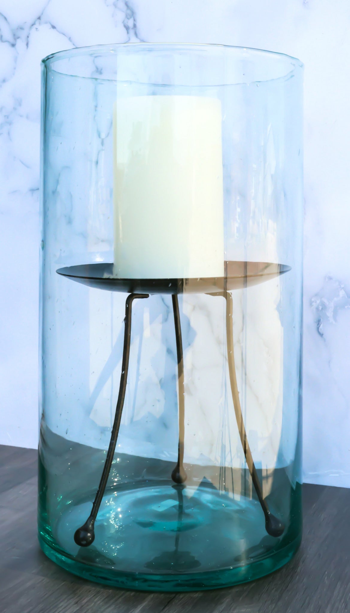 Modern Accent Thick Glass Hurricane Candle Holder With Tripod Metal Stand