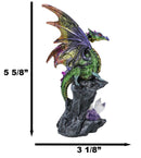 Iridescent Green Purple Dragon Perching On Cliff Rock with Crystals Figurine