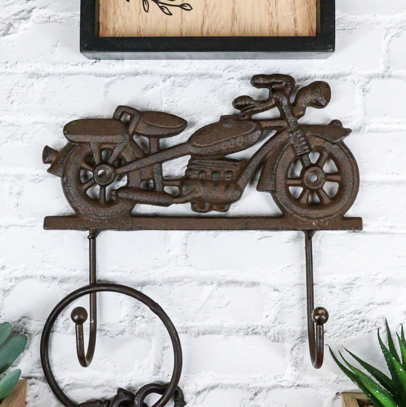 Rustic Cast Iron Retro Motorcycle Chopper Bike Wall Double Hooks Coat Hanger