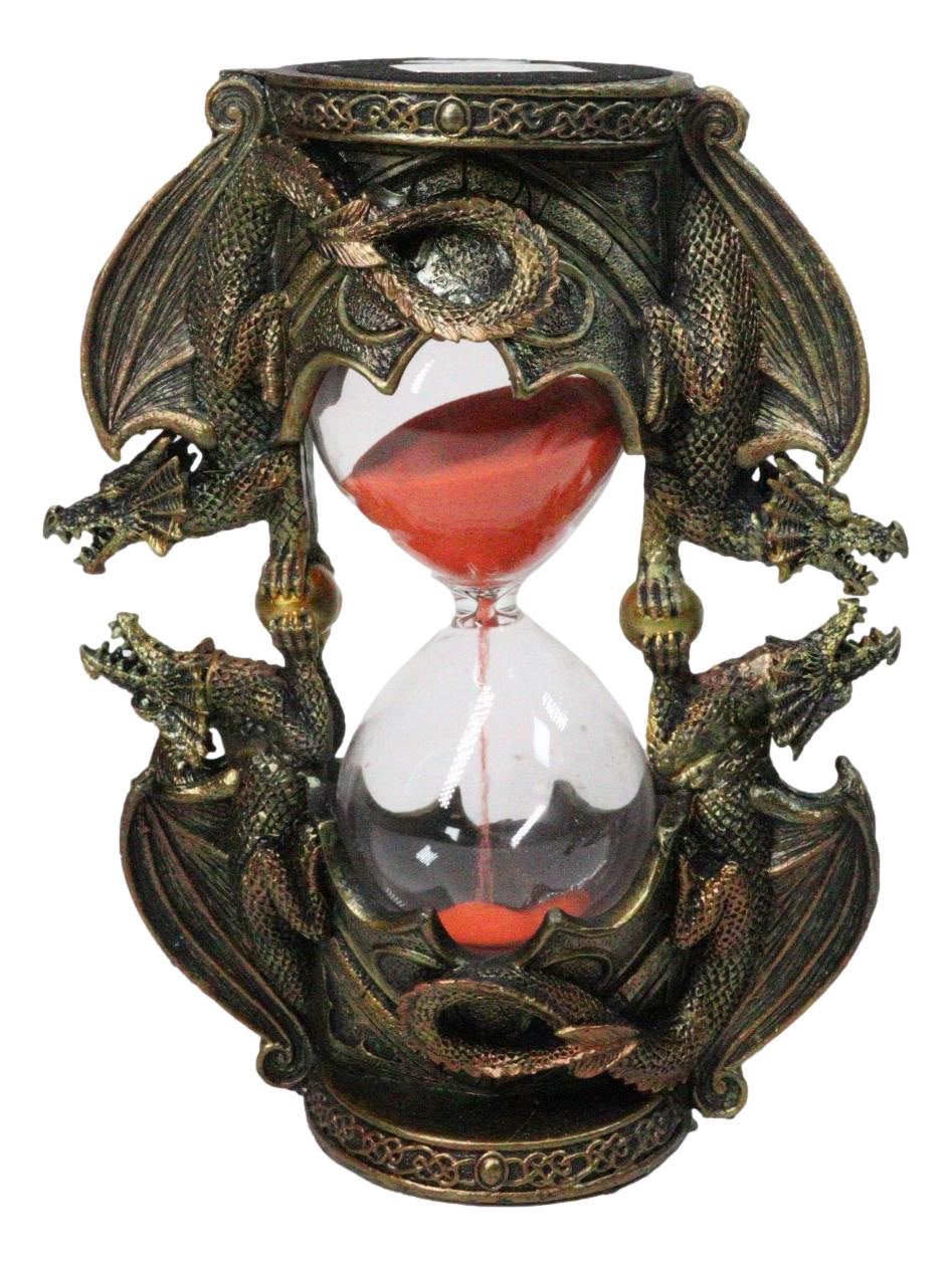 Ebros Gift Hour of the Dragon 4 Crypt Dragons Sand Timer Red Sand, Faux Bronze