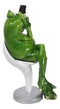 Green Queen Diva Lady Frog Taking Selfie Seated On Salon Chair Figurine 7"H