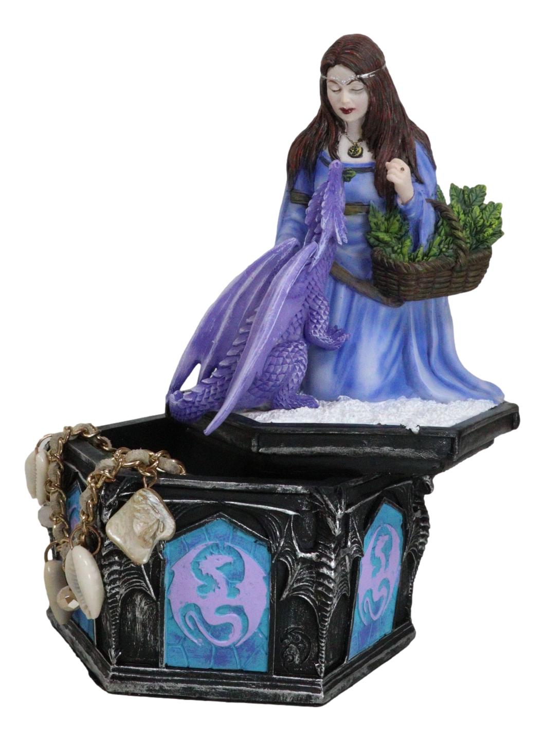 Fantasy Four Seasons Winter Friendship Fairy With Dragon Decorative Box Figurine