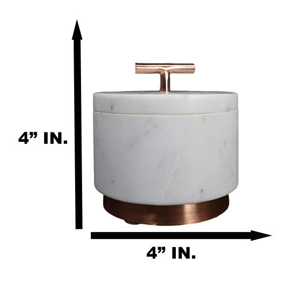 Set Of 4 Marble And Copper Hardware Round Canister Container Storage Jars W/ Lid