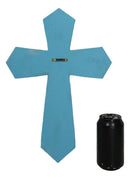 Rustic Western Turquoise Silver Scrollwork Faux Wood Layered Wall Cross Crucifix