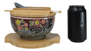 Maroon Tombo Dragonfly Donburi Ramen Bowl With Lid Trivet Spoon Chopsticks Set