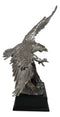 Electroplated Pewter Silver Bald Eagle With Open Wings Soaring Over Tree Statue