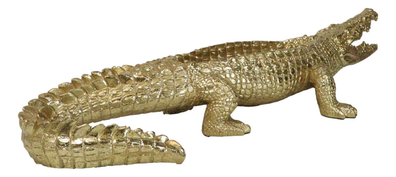 Large Gold Patina Crocodile Baring Razor Teeth Jewelry Tray Organizer Holder18"L