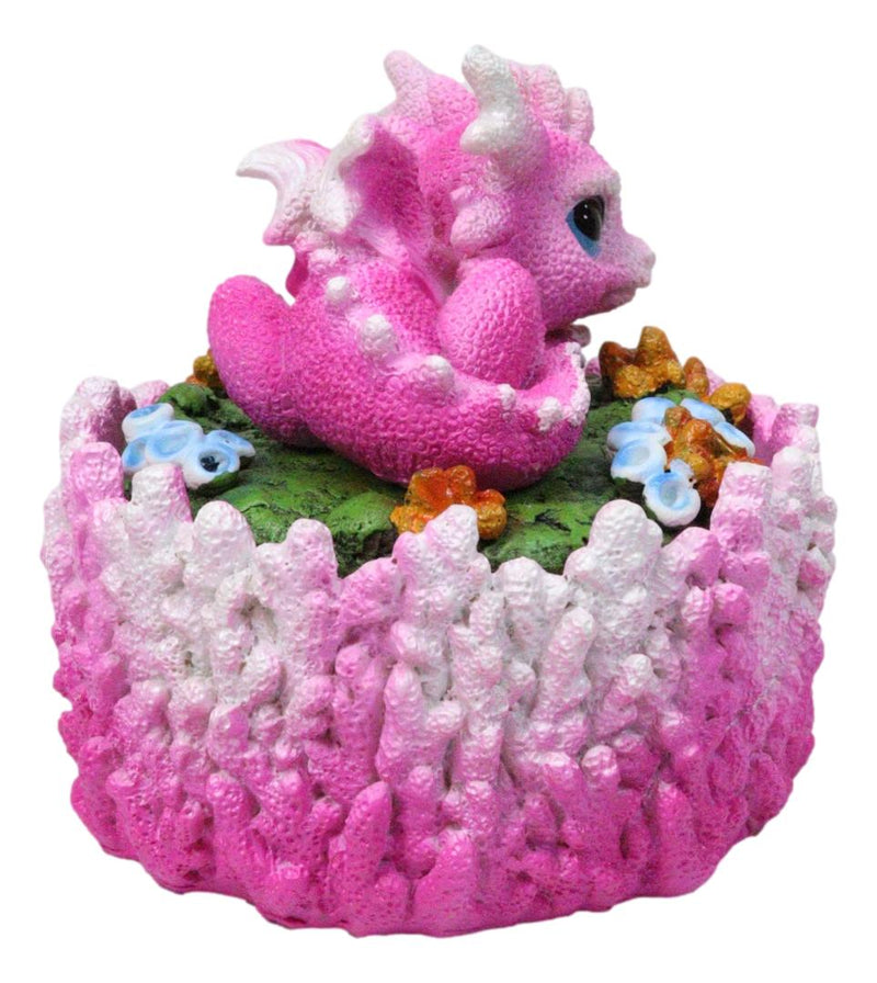 Cute Hot Pink Hatchling Dragon Sleeping On Coral Reef Decorative Trinket Box