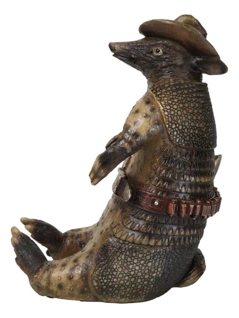 Western Cowboy Armadillo with Sheriff Gun Hat Badge Cell Phone Holder Figurine
