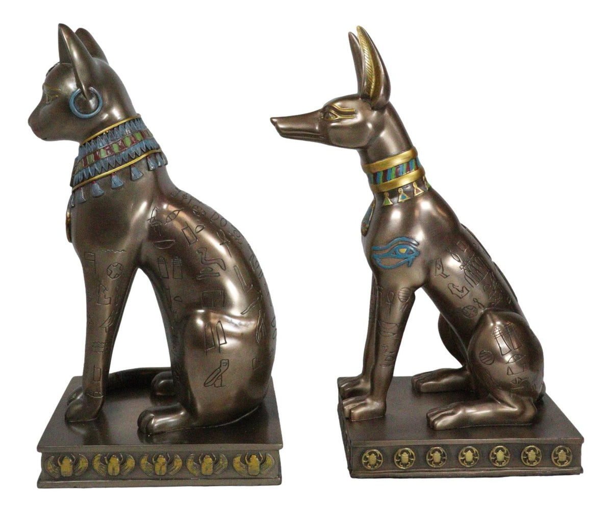 Egyptian Goddess Bastet And God Anubis Sitting On Pedestal Statue Set Of 2