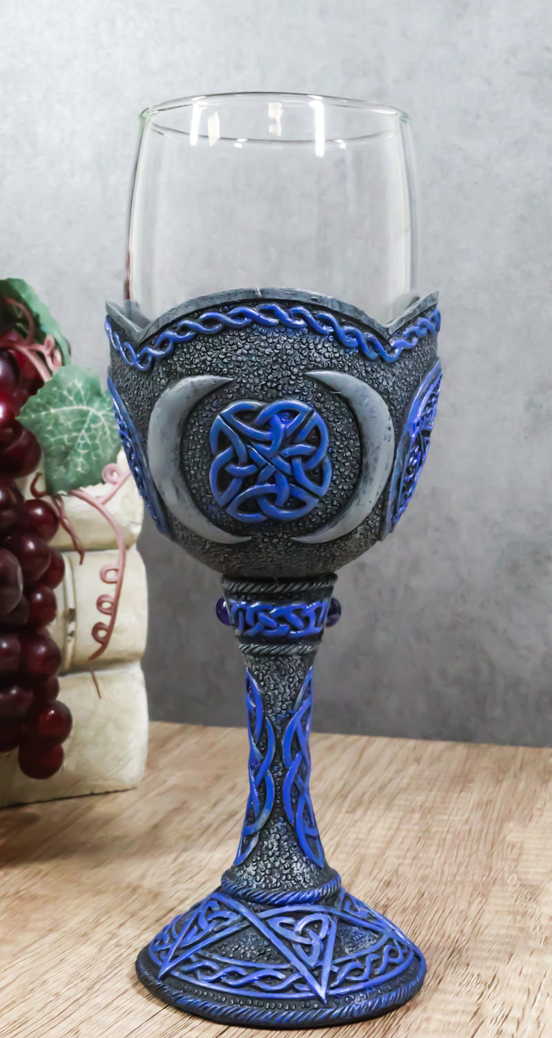 Sacred Triple Moon Goddess Pentagram Wicca Celtic Knot Wine Glass Goblet Chalice