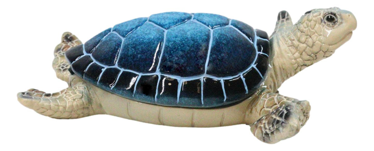 Marine Swimming Blue Shell Sea Turtle Decorative Jewelry Trinket Box Figurine