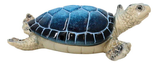 Marine Swimming Blue Shell Sea Turtle Decorative Jewelry Trinket Box Figurine