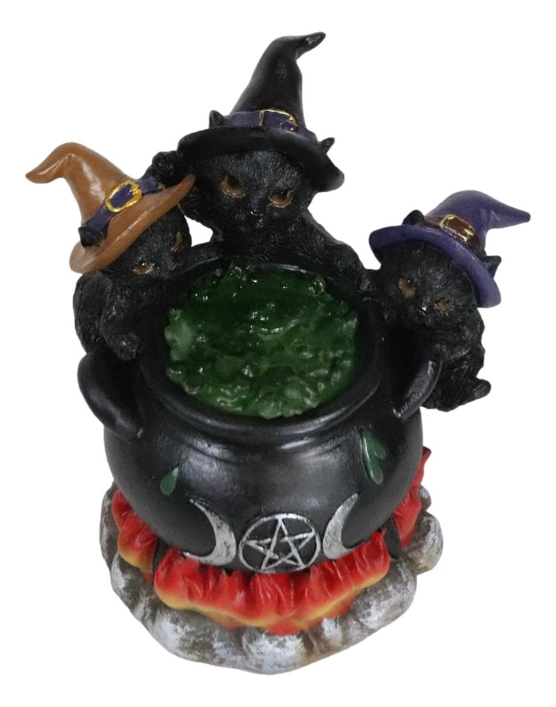 Witching Hour 3 Wiccan Kitten Cats By LED Potion Triple Moon Cauldron Figurine