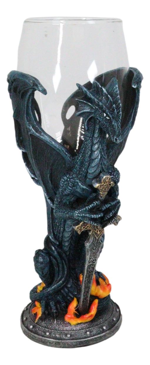 Fantasy Netherworld Fire Dragon Excalibur Blade Sword Glass Wine Goblet Chalice