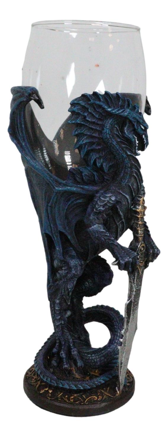 Fantasy Netherworld Blue Dragon Storm Blade Sword Glass Wine Goblet Chalice