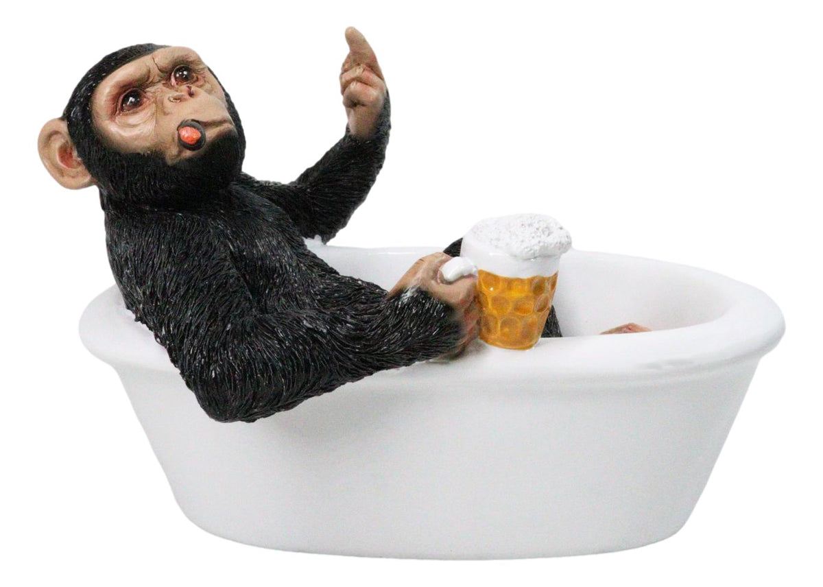 Ebros Funny Chimpanzee in Bathtub Figurine with Cigar Beer & Middle Finger