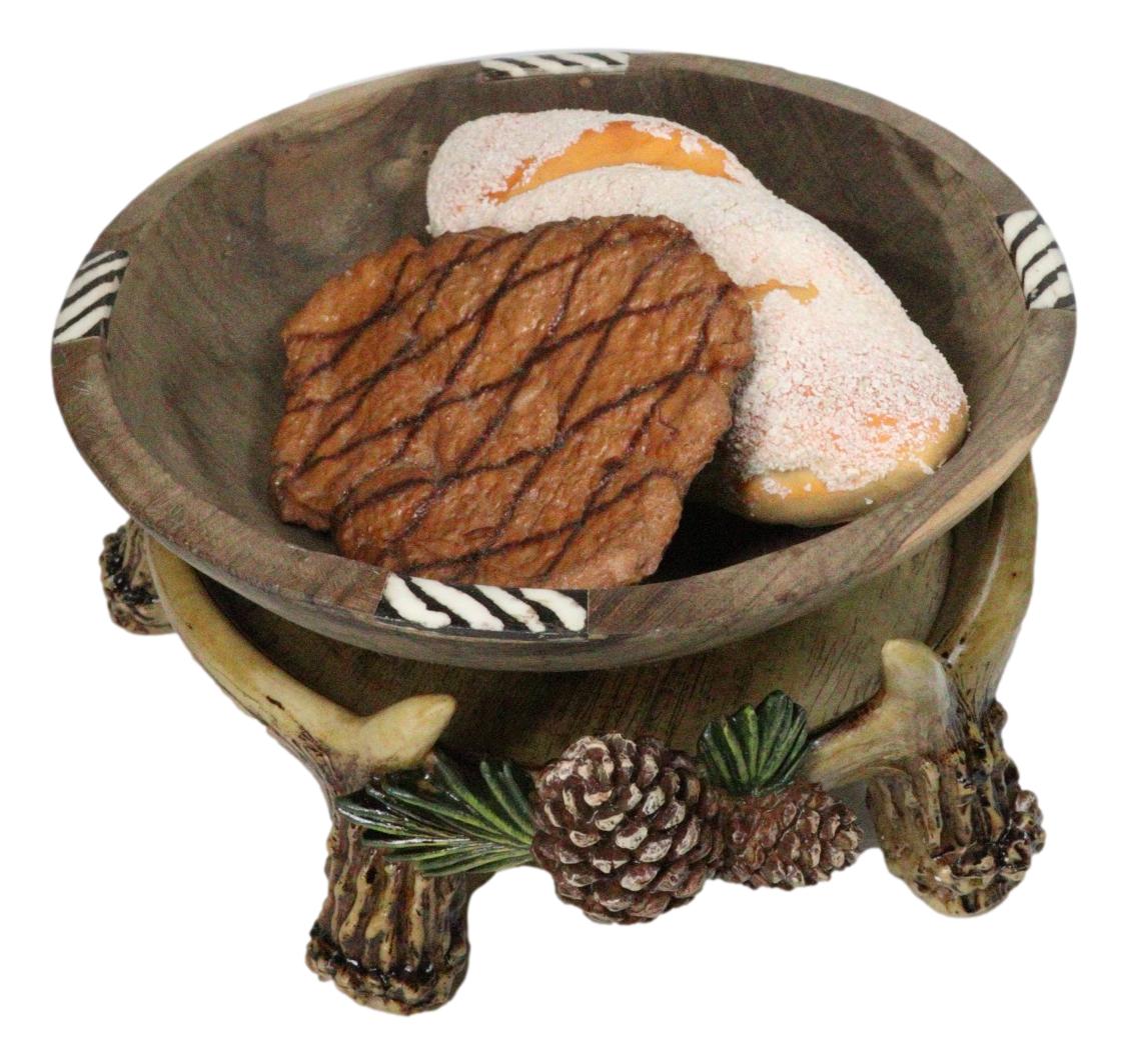 Rustic Deer Antler Tray Dish with Pinecones Woodland Decorative Catchall Bowl