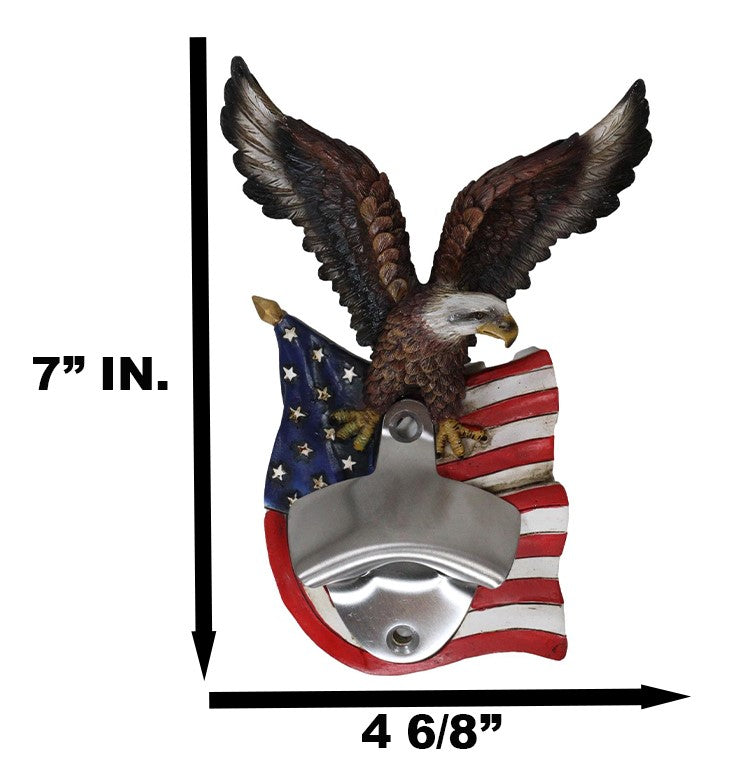 Patriotic USA Freedom Bald Eagle Perching On American Flag Wall Bottle Opener