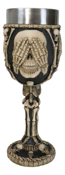 Wisdom Of The Ages See Hear Speak No Evil Skeleton Skulls Wine Goblet Chalice