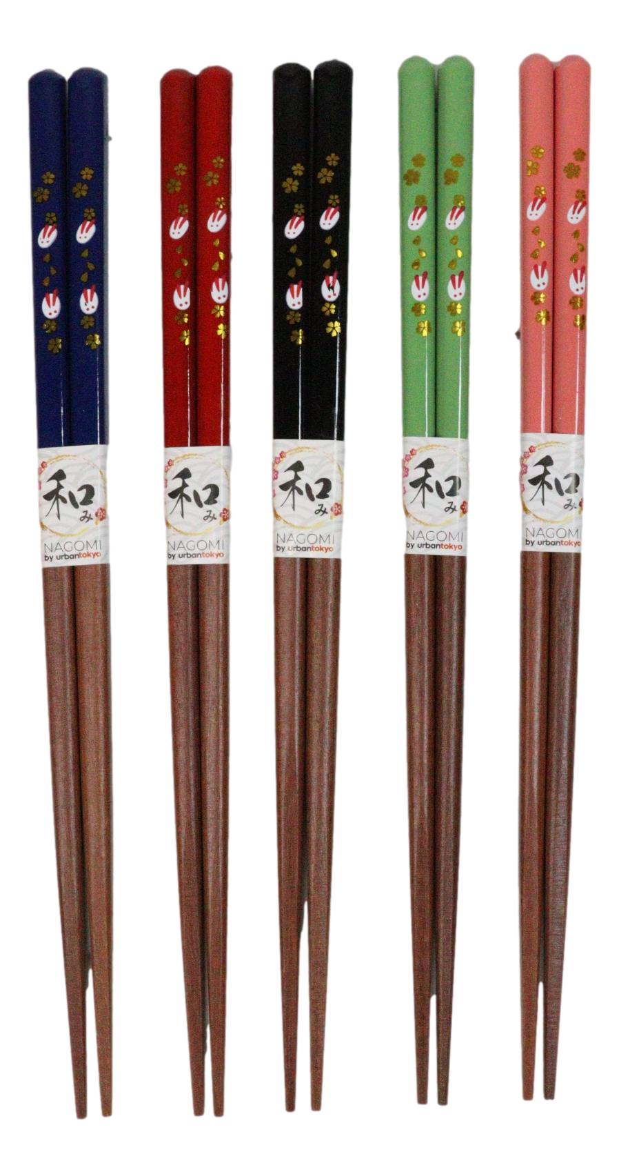 5 Pairs Of Pastel Sakura Cherry Blossoms Ceramic Rests And Wooden Chopsticks Set