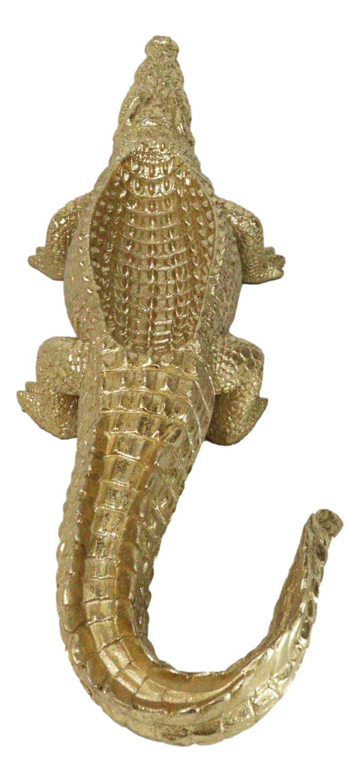 Large Gold Patina Crocodile Baring Razor Teeth Jewelry Tray Organizer Holder18"L