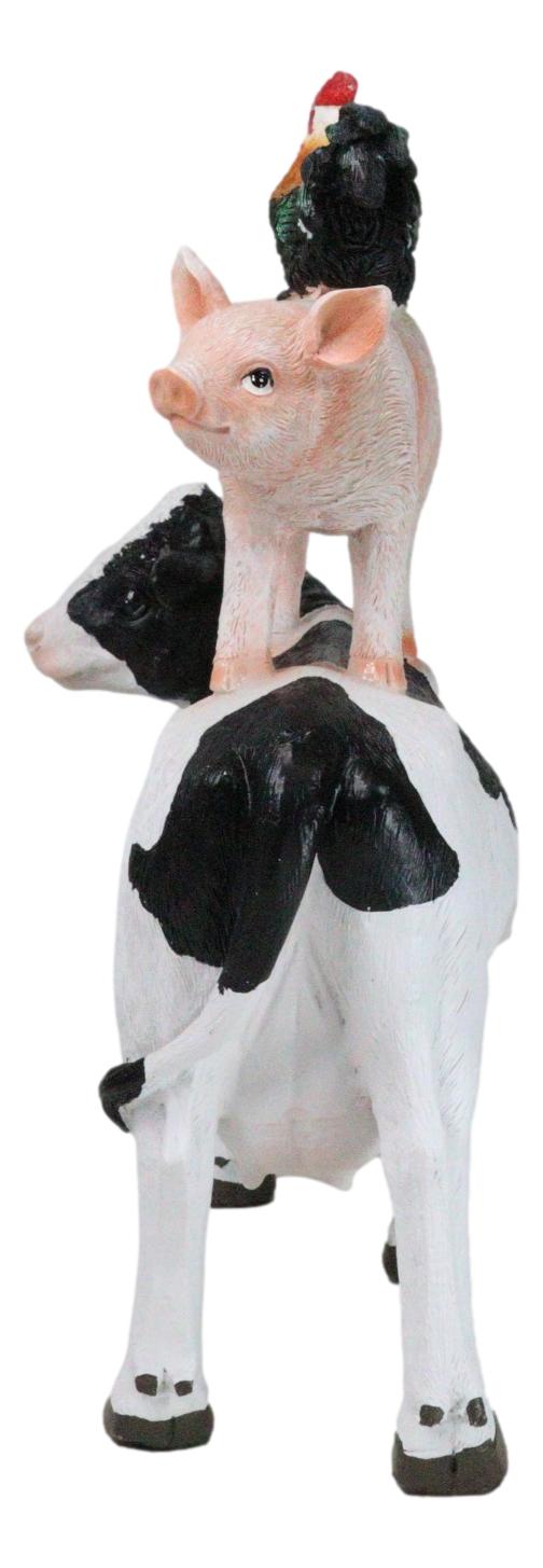 Western Country Rustic Farmhouse Holstein Cow Piglet And Hen Chicken Figurine