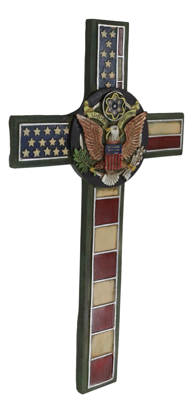Rustic Western American Flag Army With Eagle Great Seal Memorial Wall Cross - Ebros Gift