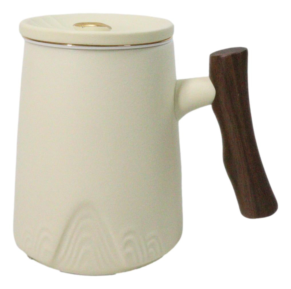 White 15 Oz Chic Porcelain Tea Mug with Wooden Handle, Lid and Infuser